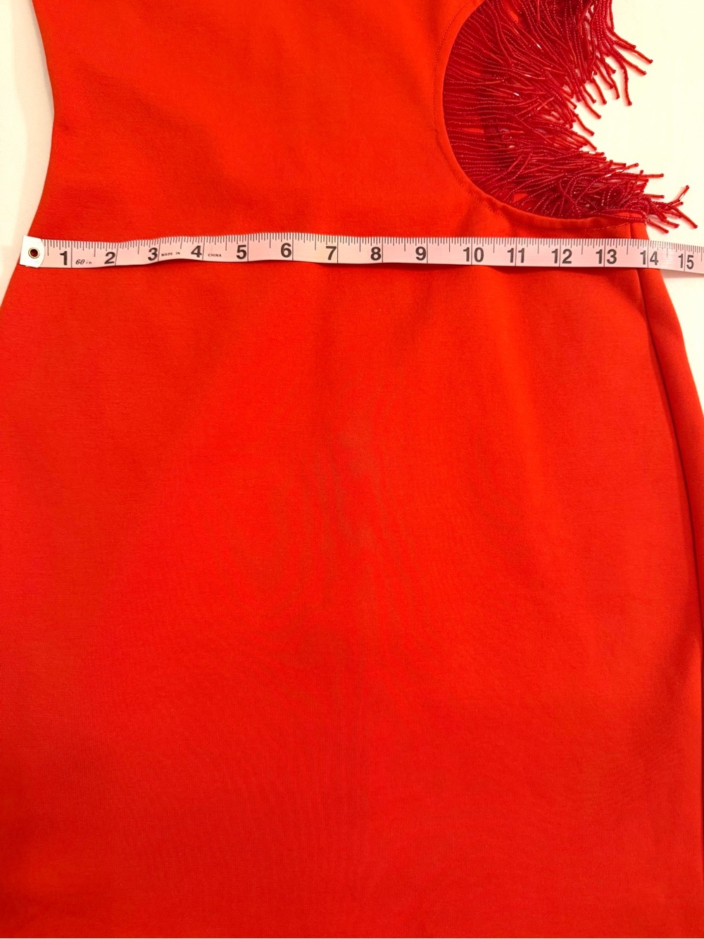 STAUD Mini Kirsten Dress in Fire Red Long-Sleeve with Fringe Cutouts Size Small - Picture 10 of 15